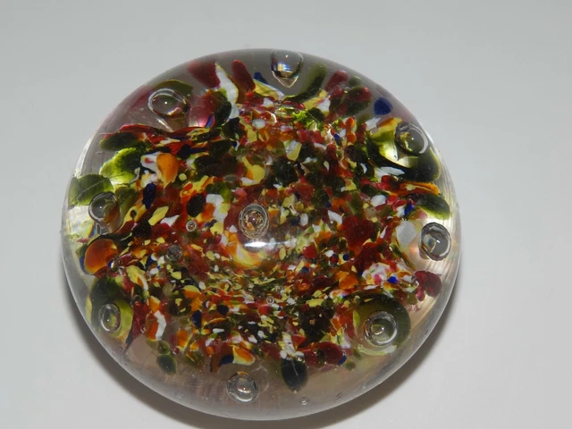 Beau Presse Papier Sulfure Millefiori Multicolore et Bulles Paper Weight 1