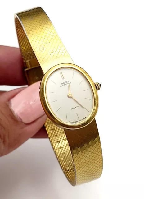 Vtg Seiko Lassale Gold Tone Women's Watch Thin 17mm Case 1230-5189 New Battery