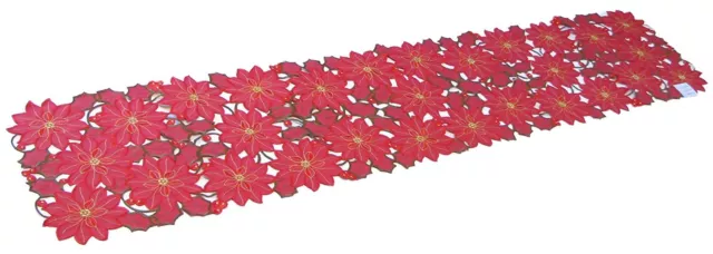 Tabletops Embroidered Red Christmas Poinsettia Table Runner