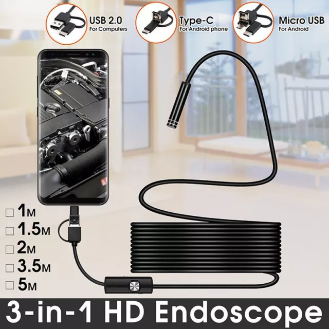 3 in 1 USB Type-C Endoscopes Inspections Borescope 5.5/7/8mm Lens HD Camera I F.