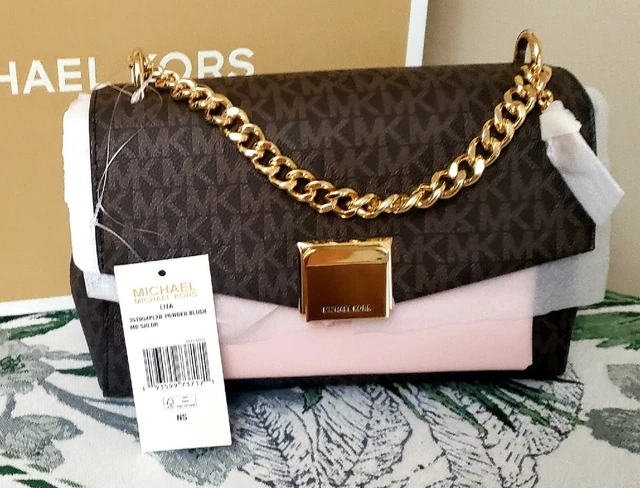 MK Michael Kors Lita Medium Two-Tone Logo Women's Crossbody Bag - Powder...