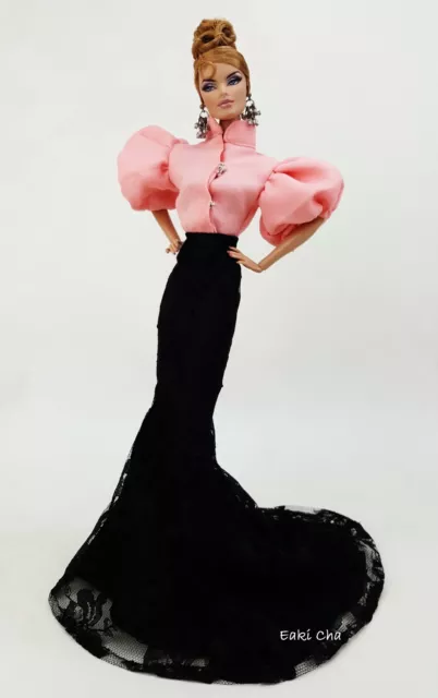 Eaki Peach Blouse Black Skirt Dress Outfit Gown Silkstone Fashion Royalty FR