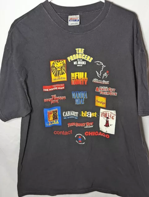 Vintage Broadway Shirt XL VTG 90s Rocky Horror Lion King Mamma Mia Full Monty
