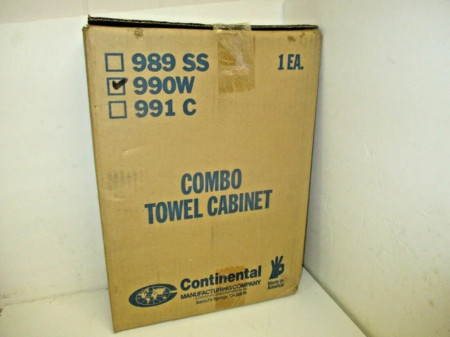 Continental Combo Towel Cabinet 990W White Metal Fold Towel Dispenser NEW IN BOX