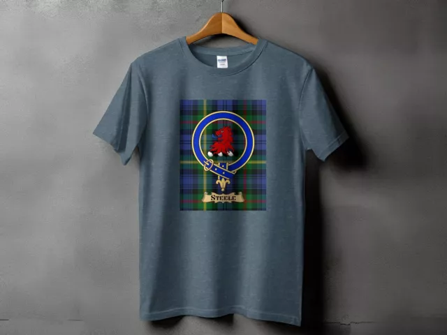 Steele Clan Tartan T-Shirt, Scottish Lion Rampant, Heritage Pride Tee