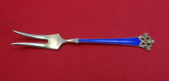 Anitra by Th. Olsens .830 Silver Pickle Fork Two Tine Blue Enamel 4"