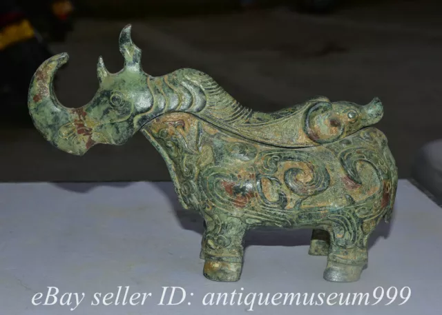 8.4" Antique Chinese Bronze Ware Dynasty 2 Head Rhinoceros Statuary Statue