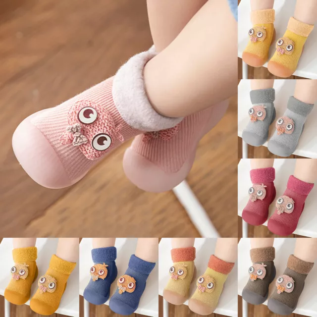Kids Toddler Baby Boys Girls Cartoon Knit Soft Sole Rubber Shoes Socks Slipper