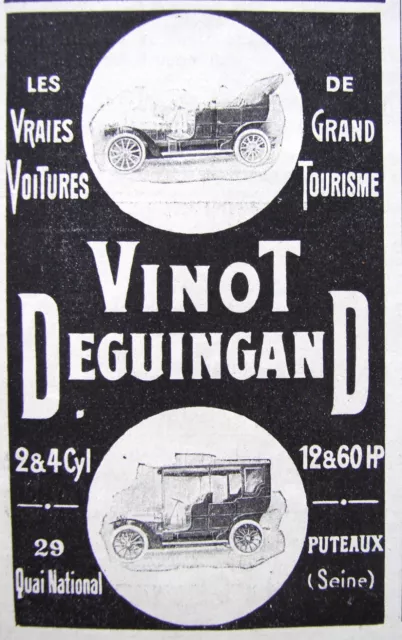 Publicité De Presse 1906 Vinot Deguingand Voitures De Grand Tourisme