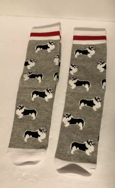 Sheltie Mom Dog Lover Crew Socks Shetland Sheepdog Gray White Red 2-Pair New 2