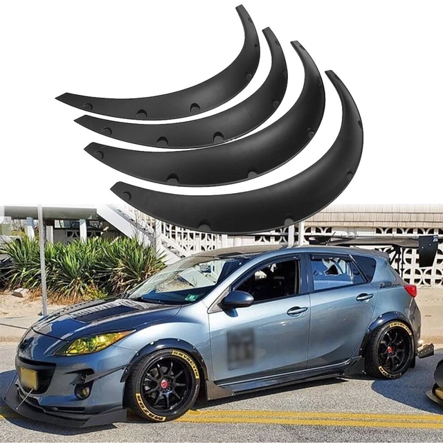 4-Piece 3.5” Extra Wide Fender Flares Kit – For Mitsubishi Lancer EVO (Black PU, Bolt-On)