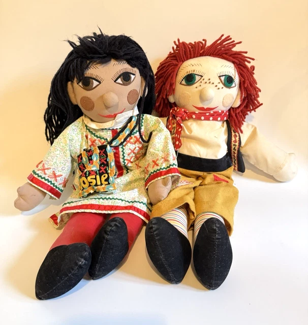 VINTAGE ORIGINAL OXFAM Rosie And Jim Plush Ragdolls - Cloth Dolls 19” £