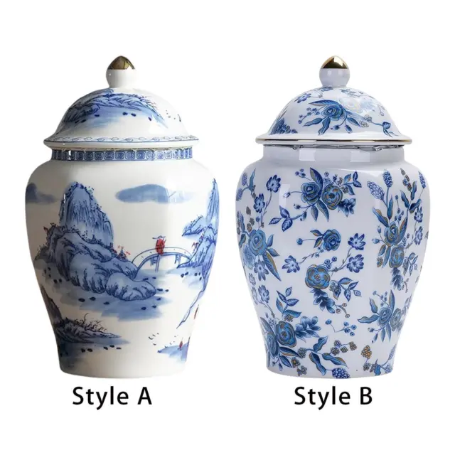 Ceramic Tea Jar, with Lid Blue White Porcelain Handcraft Painted Chinoiserie
