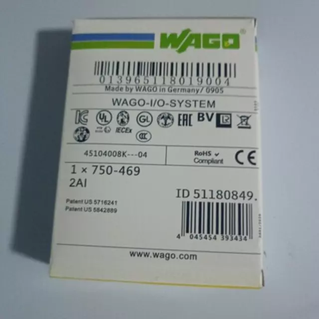 New In Box WAGO 750-469 2-Channel Analog Input Thermocouple K Diagnostics 2AI