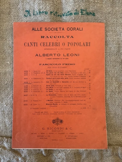 Leoni Spartito raccolta canti popolari Ricordi coro di gondolieri e barcarola