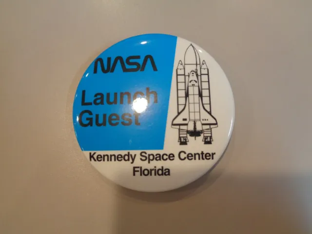NASA  Vintage Button  "LAUNCH GUEST" Kennedy Space Center Florida Pin Blue