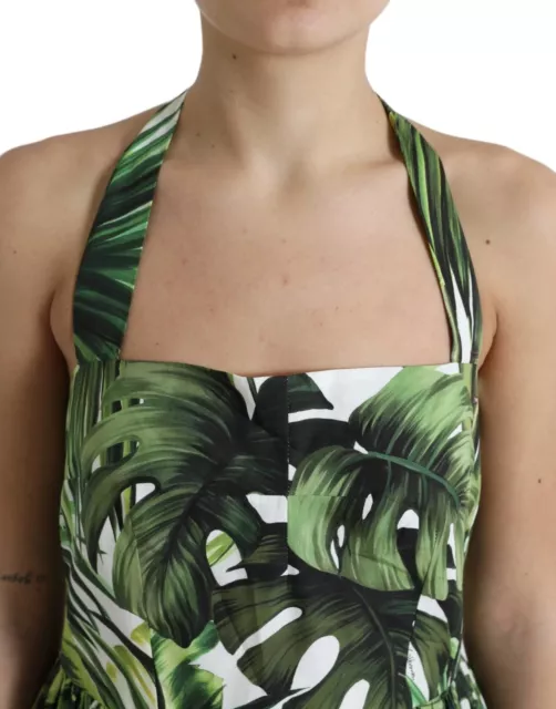 Dolce & Gabbana Green Leaf Print Cotton Halter Midi Dress IT46 US10 L 3