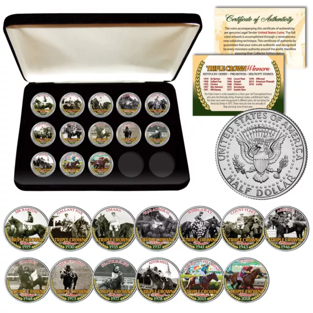 TRIPLE CROWN WINNERS Horse Racing JFK Half Dollar 13-Coin Full Set w/ BOX & CERT