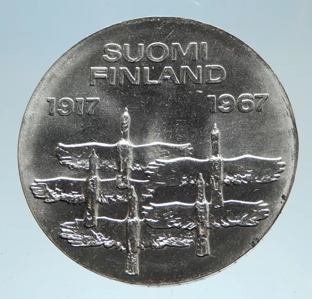 1967 FINLAND Geese Flying 50Y Independence VINTAGE Silver 10 Markkaa Coin i75150