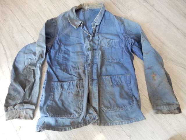 ANCIENNE VESTE MOLESKINE BLEU INDIGO Chantiers de l'Atlantique WORKWEAR