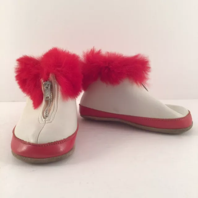 Vintage Baby Shoes Red Fur Faux White Leather Mrs. Day’s Ideal Crib Shoes Zipper