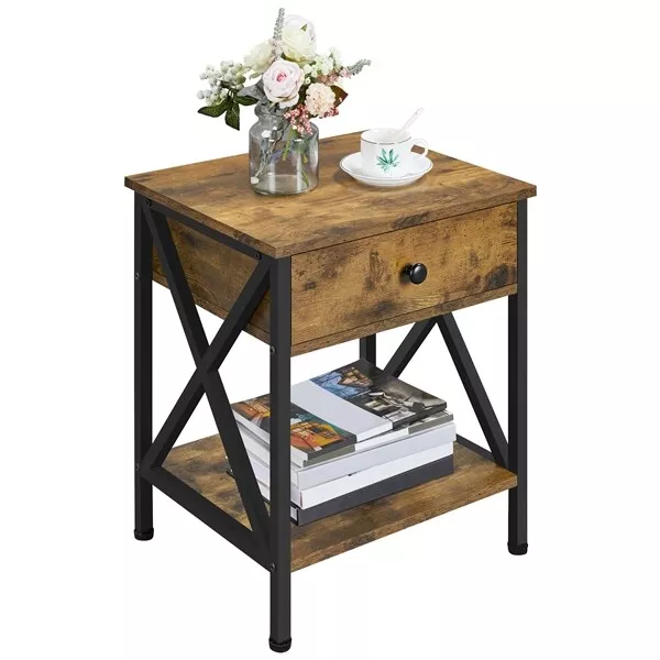 Table de Chevet en Bois Table de Nuit Industrielle Table d'Appoint Rustique Brun