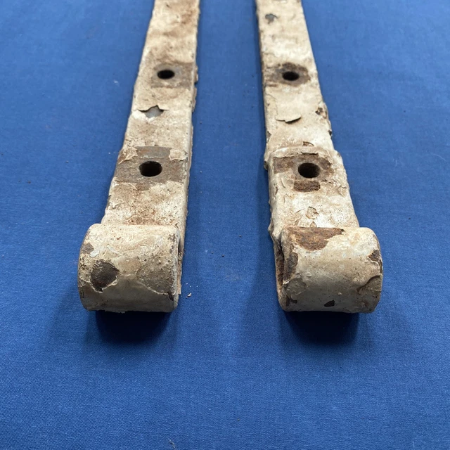 Pair Vintage Antique Hand Forged Iron Barn Door Strap Hinges 12 5/8" 5