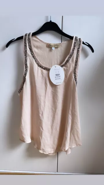 New Look Cameo Rose Sheet Vest Cami Top Diamanté Cream Size 6 8 XS