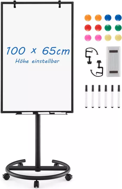 Flipchart Ständer 100x65cm Mobiles Whiteboard auf Rollen höhenverstellbar 192cm