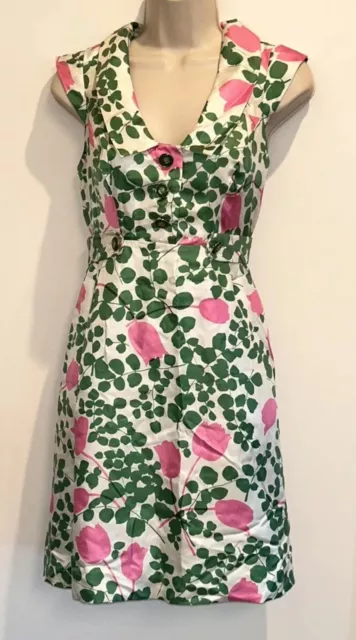 Moulinette Soeurs Anthropologie Pink & Green Floral Silk Dress Size 0