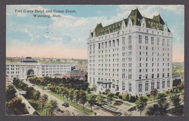 Fort Garry Hotel & Union Depot Winnipeg Manitoba Canada postcard 1916