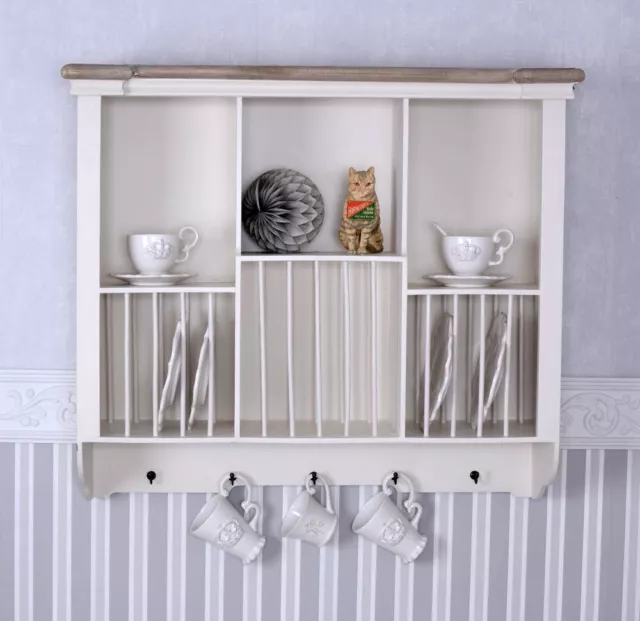 Armario Pared Campo Estantería Platos Estante de Blanco Viejo Ganchos Metal