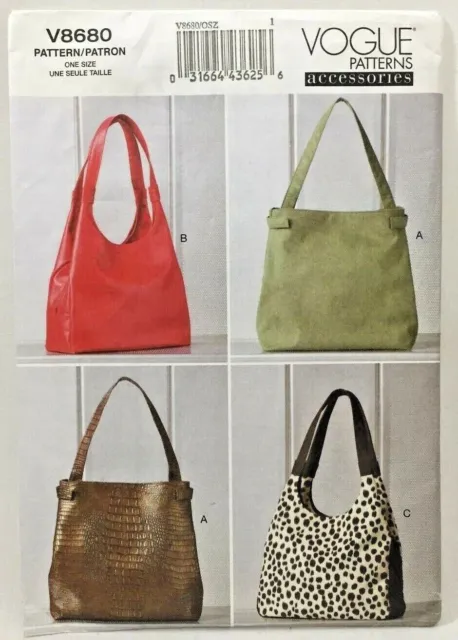 2010 Vogue Sewing Pattern V8680 Womens Lined Handbags Purses 3 Styles UNCUT 2836