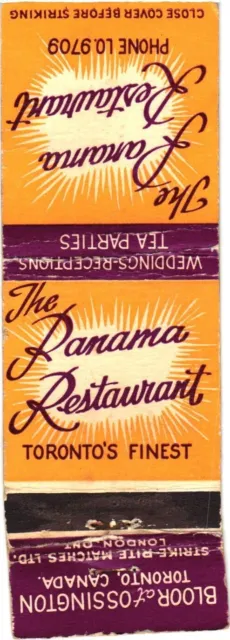 The Panama Restaurant, Toronto's Finest, Weddings Vintage Matchbook Cover