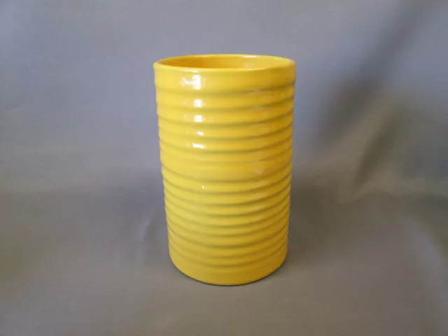 FRANKOMA Art Pottery YELLOW 72 Ringed Ring Vase or Utensil Holder 6 5/8" tall