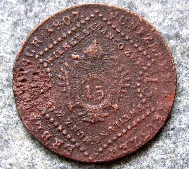 Austria Franz I 1807 S 15 Kreuzer, Napoleonic Wars Era Copper