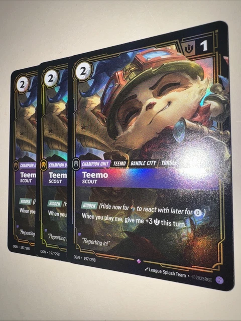 TEEMO 197/298 RIFTBOUND TCG X3 Playset Origins 2025 Rare Holo TCG Card ...