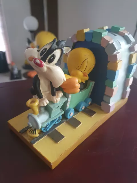 Extremely Rare! Looney Tunes Tweety and Sylvester Jr. on Train Fig Bank Statue