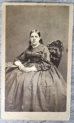 Young Lady Seated Civil War Era VTG CDV Photo Elkhart Indiana