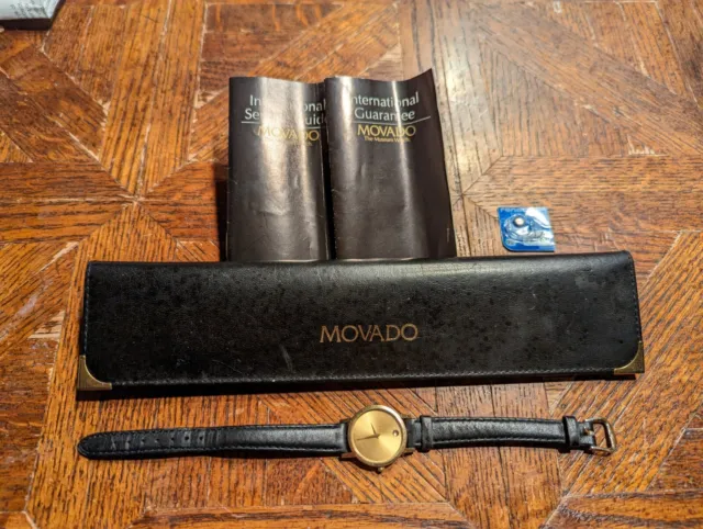 MOVADO Museum SS Gold Dial Black Leather Women's Watch 87-A1-832
