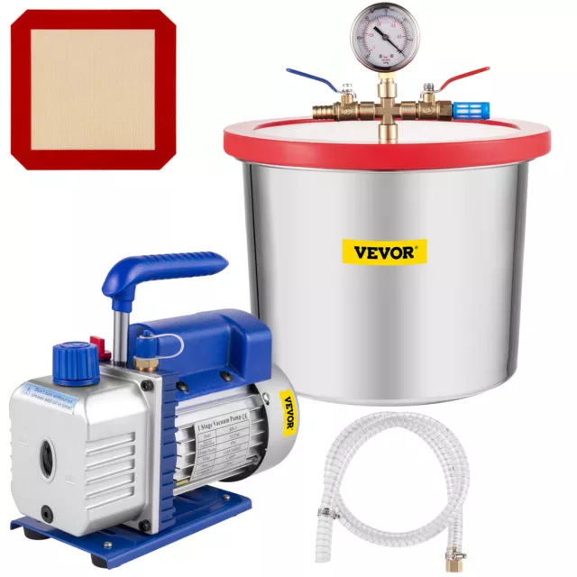 VEVOR 9L Vacuum Chamber and 3CFM Gauges Tools Single Stage Pump Degassing
