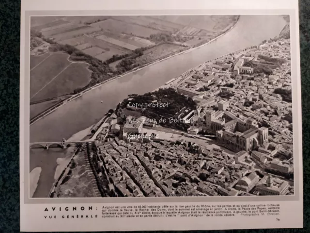 AVIGNON VUE GENERALE AERIENNE  héliogravure photo document 1934