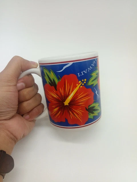 Hilo Hattie Hawaii Coffee Cup Mug Blue Red Hibiscus Flower Island Heritage