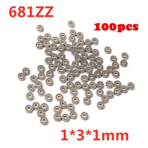 DE 100 piezas 681ZZ miniatura mini rodamiento de bolas metal microrodamiento abierto 1x3x1mm