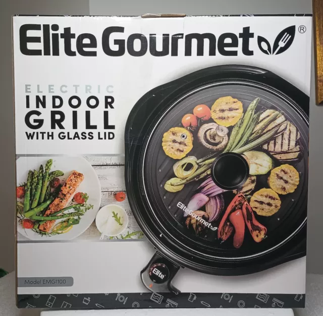 Elite Gourmet EMG1100 Electric Indoor Nonstick Grill  Includes Tempered GlassLid