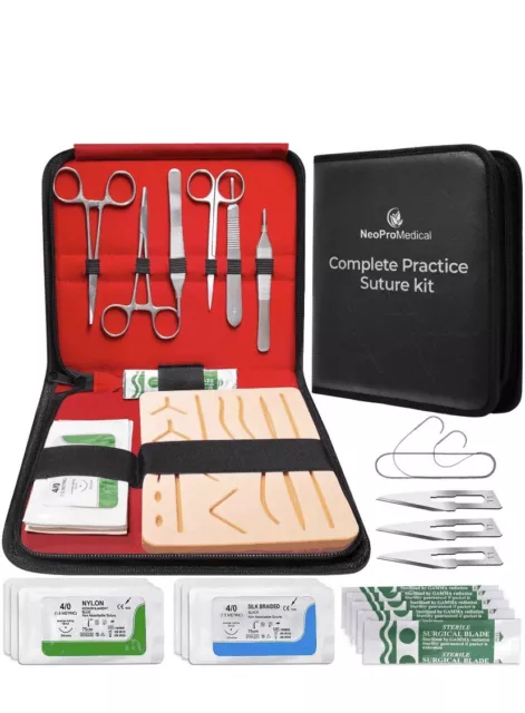 Complete Sterile Suture Practice Kit for First Aid Field Emergency and Medical