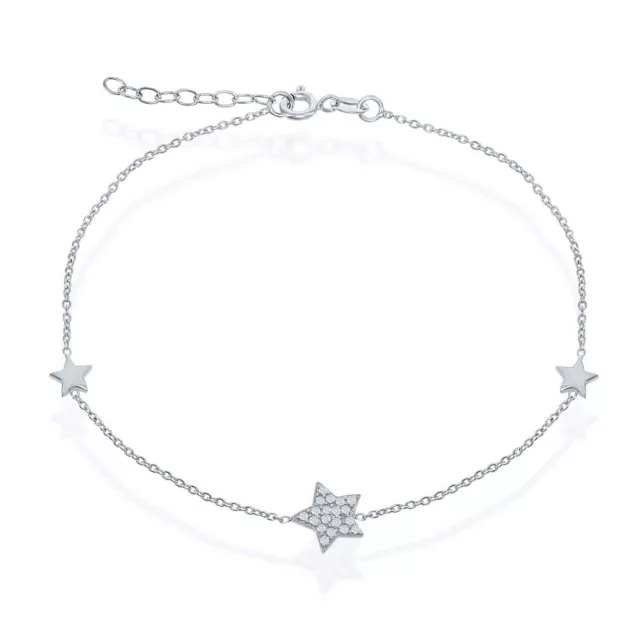Sterling Silver Small Shiny with Center CZ Star Anklet