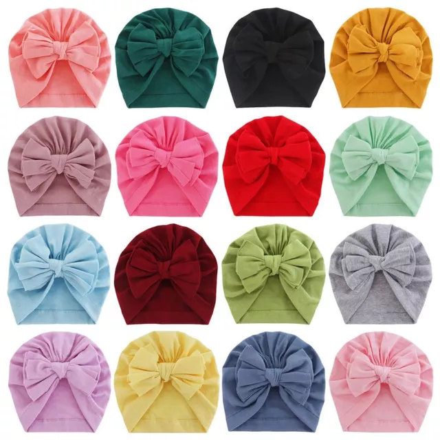 Soft Cotton Bowknot Knot Headband Head Wraps Baby Turban Hat Infant Beanies