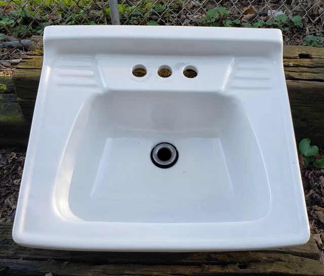 Vintage Mid Century White Porcelain Homart Bathroom Wall Sink Retro MCM Art Deco