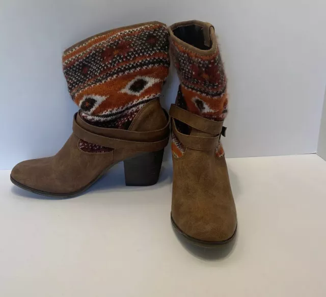 Candies Boots Multicolor Sweater Slouch Chunky Heel Women Western Booties